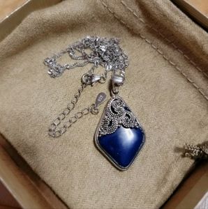 Lapis Lazuli and Marcasites Rhodium Over Sterling Silver Pendant With Chain